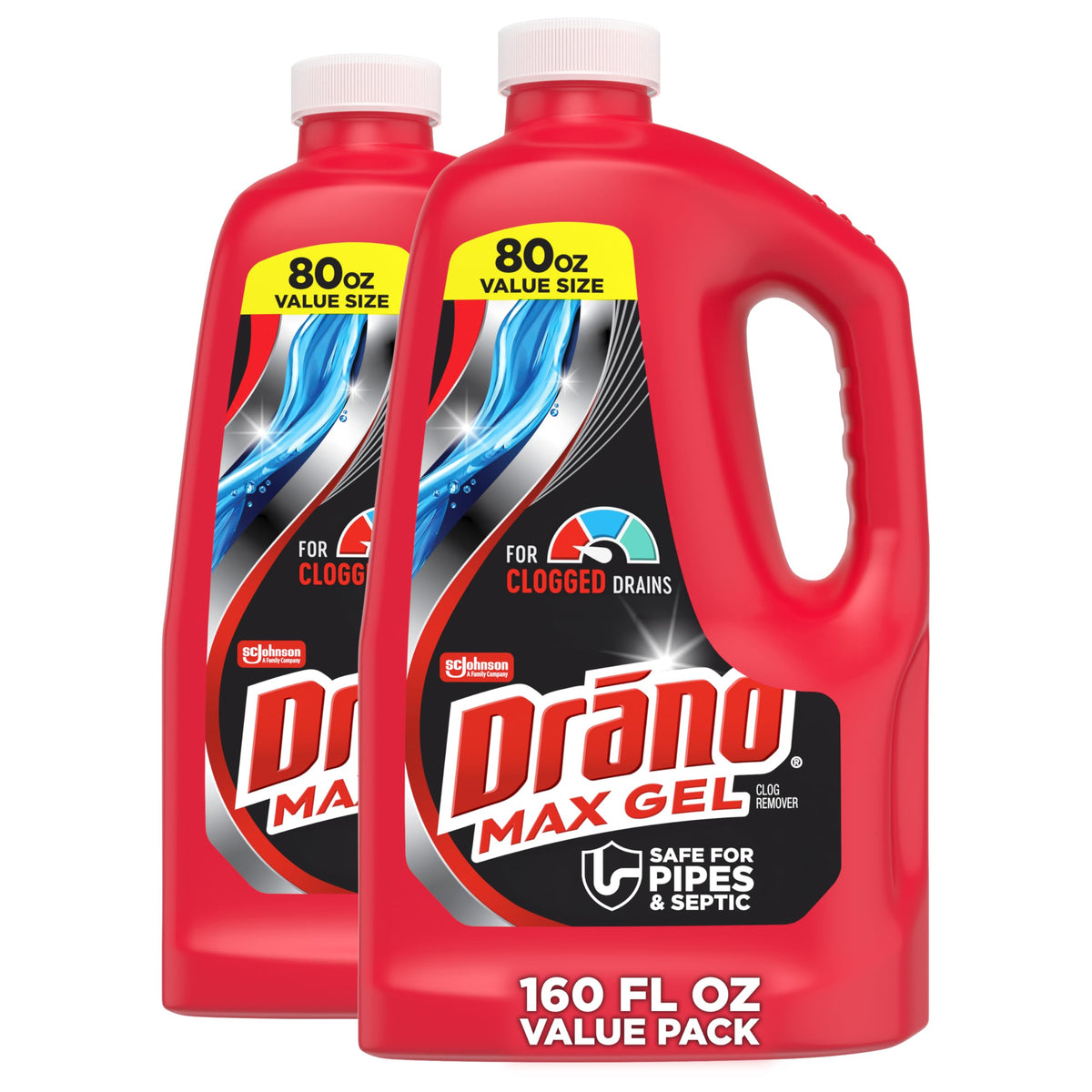 Drano Max Gel Drain Clog Remover & Cleaner, Safe for All Pipes, 80oz 2-Pack
