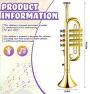 Lewtemi Gold Trumpet Musical Instruments Toy for Kid Fake Plastic | Musical Toy for Girls Preschool Learning, Fake Wind Horn Colorful Keys, Beginner Saxophone Trombone Bugle Teaching Gift
