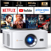HAPPRUN 1500 ANSI Smart Outdoor Projector, Built-in Apps, 30W Dolby Audio | 4K Decoding,Auto Focus,10K+ Apps,Movie Projector with WiFi Bluetooth,Portable Indoor Proyector Compatible with Phone/TV Stick