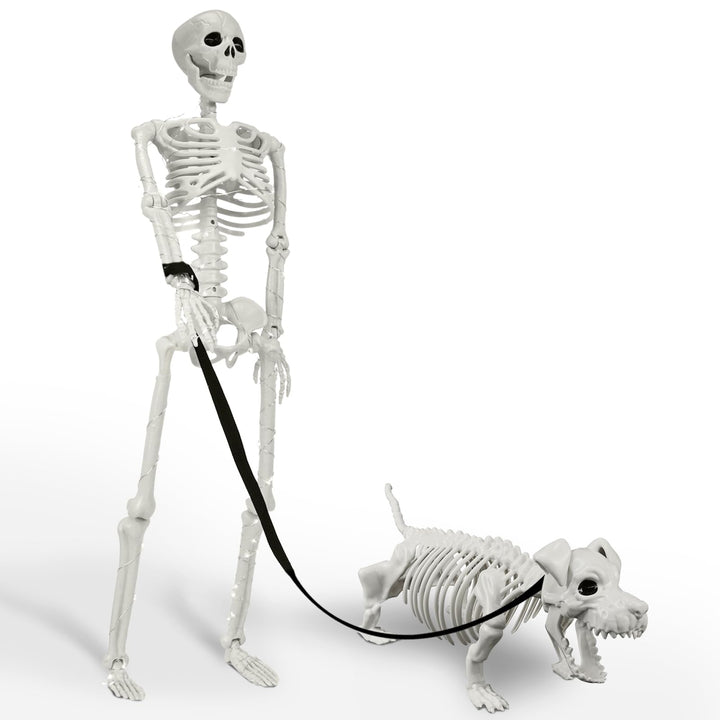 Lighted Human & Dog Skeleton Halloween Decorations Outdoor/Indoor | Posable Skeleton and His Dog Friend - Waterproof 36Inch Realistic Skeleton Spooky Halloween Decor for Garden Yard Porch Party