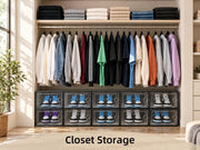 Kuject X-Large Shoe Storage Boxes 12 Pack, Clear Stackable Shoe Organizer | Drop-Front Space-Saving Shoe Cases for Closet, Entryway & Under-Bed Storage, Family Organizer,Black