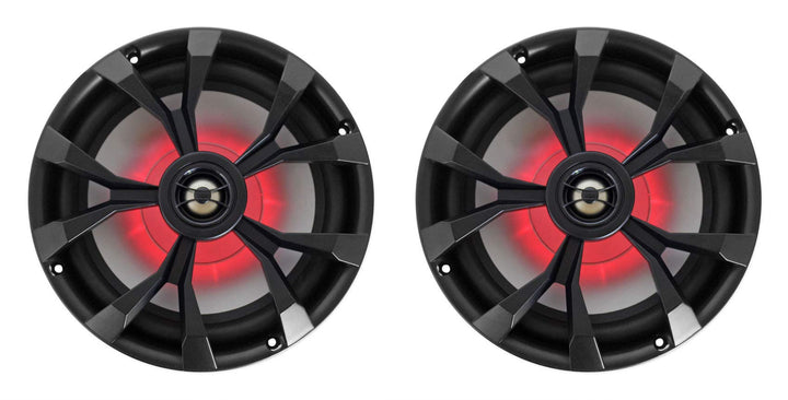 Rockville RKL80MB 8" Black 2-Way Marine Boat LED Speakers Pair | 900W Peak / 200W RMS, 4 Ohm, IP66 Waterproof, Red/Blue Beat-Sync LEDs, 40Hz-20kHz, Includes 16.4 Ft Wire and Grilles