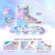 Nattork Girls Inline Skates for Kids Boys, 4 Sizes Adjustable Butterfly Blades Skates with All Light up Wheels - Birthday Gift for Indoor Outdoor Sports