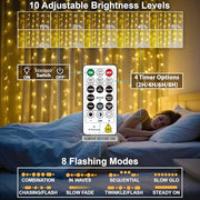 HXWEIYE 300LED Fairy Curtain Lights, 9.8x9.8Ft USB, Remote, 8 Modes & Timer | Dimmable, Christmas String Hanging Lights for Bedroom, Wedding Backdrop and Indoor Wall Decor, Warm White