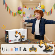 Noizka Remote Control Excavator Toy for Boys, 3-in-1 RC Excavator with Alloy Bucket, Breaker & Grapple, Construction Vehicle Toys with Lights & Sounds, 2×1200mAh Batteries, Birthday Gift for Kids 8-12