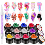 SAVILAND Non-Sticky 3D Sculpting Gel for Nail Art, 12 Colors Black White | No-Wipe, For Hand Carving 3D Art Design, Plant-Based Formula, Soak-Off, With Dual-End Sculpture Pen, Home and Salon Use