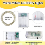 4 Pack Fairy Lights Battery Operated 16FT 50 LED String Lights Warm White | 6Hr On / 18Hr Off Timer, Flexible Waterproof Silver Wire, Cuttable Starry Fairy Light for Bedroom Dorm Wedding Home Christmas