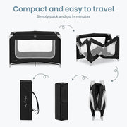 Dream On Me Zodiak Portable Playard, Compact for Travel, Carry Bag, Black | Removable Mattress Pad, Mesh Sides, Quick Fold, 30 Lb Limit - ASTM Tested for Infants & Toddlers, Indoor & Outdoor Use