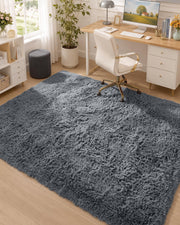 OLANLY Area Rugs for Living Room Bedroom, Machine Washable 4x5.9 ft Soft Fluffy Shaggy Bedside Rug, Indoor Floor Carpet for Kids Girls and Boys, Dorms, Nursery Rooms, Home Decor Aesthetic, Grey
