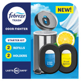 Febreze Odor Fighter, Can Air Freshener, Stick-On Deodorizer for Garbage Cans, Diaper Pails, Works with Scented Bags, Fresh Lemon and Linen & Sky Scents, 2 Holders + 2 Refills