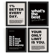 DSHFG Motivational Inspirational Office Wall Art Decor Prints Set of 4 | Black Office Motivational Wall Decor Trendy Retro Positive Affirmations Quotes Wall Decor Gym Posters, 8x10 Unframed