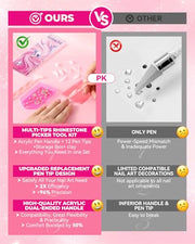 Rhinestone Picker Tool Kit: 2Pcs Rhinestone Picker Handle, Dual-Ended Rhinestones Applicator Dotting Pen with 12 Upgraded Plastic Replacement Tips, Clay, Bedazzling Tools for Nail Art Craft (Pink)