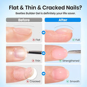 Beetles Builder Gel for Nails with Gel Base and Top Coat Set 3Pcs | 3-Step Clear Builder Nail System for Nail Overlay, Strengthening and Apex Building, UV Lamp Cured