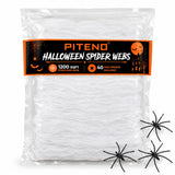Piteno® 1200 sqft Spider Webs Halloween Decorations with 40 Fake Spiders, Stretchable Halloween Spider Webs for Indoor Outdoor Haunted House Yard Porch Party Decor (White)