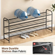 KEETDY 3-Tier Long Shoe Rack for Closet Metal Shoe Organizer for Entryway, Wide Stackable Shoe Storage Shelf with Sturdy Wire Grid for Closet Floor, Bedroom, Black
