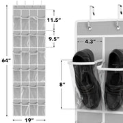 Simple Houseware 24 Pockets Clear Over the Door Shoe Organizer, Gray | 64" x 19", 4 Durable Metal Hooks, 4.3" x 9.5" Pocket Size, Multipurpose