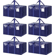6 Pack Extra Heavy Duty Large Moving Bags with Strong Zipper, Dark Blue | Comfortable Handles, Sturdy & Durable Clothes Storage Bags Totes Bins, Blue Packing Moving Boxes for College Supplies