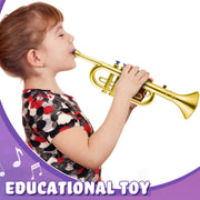 Lewtemi Gold Trumpet Musical Instruments Toy for Kid Fake Plastic | Musical Toy for Girls Preschool Learning, Fake Wind Horn Colorful Keys, Beginner Saxophone Trombone Bugle Teaching Gift