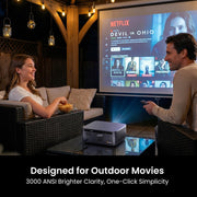 HAPPRUN 3000 ANSI Lumens Outdoor Projector with Official Google TV | 4K Supported, Dolby Audio, Auto Focus & Auto Keystone, 10K+ Apps, WiFi 6, Bluetooth, Indoor & Outdoor Movies