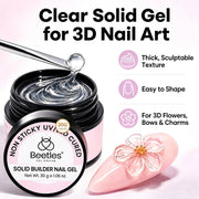 Beetles 3D Gel Nail Art, 30g Clear Solid Builder Nail Gel & Sculpting Pen | 5 in 1 Non-Sticky Hand Sculpting Building 3D Nail, for Beginner DIY UV Nails at Home, Crystal Orb Gifts for Women