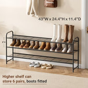 KEETDY 3-Tier Long Shoe Rack for Closet Metal Shoe Organizer for Entryway, Wide Stackable Shoe Storage Shelf with Sturdy Wire Grid for Closet Floor, Bedroom, Black