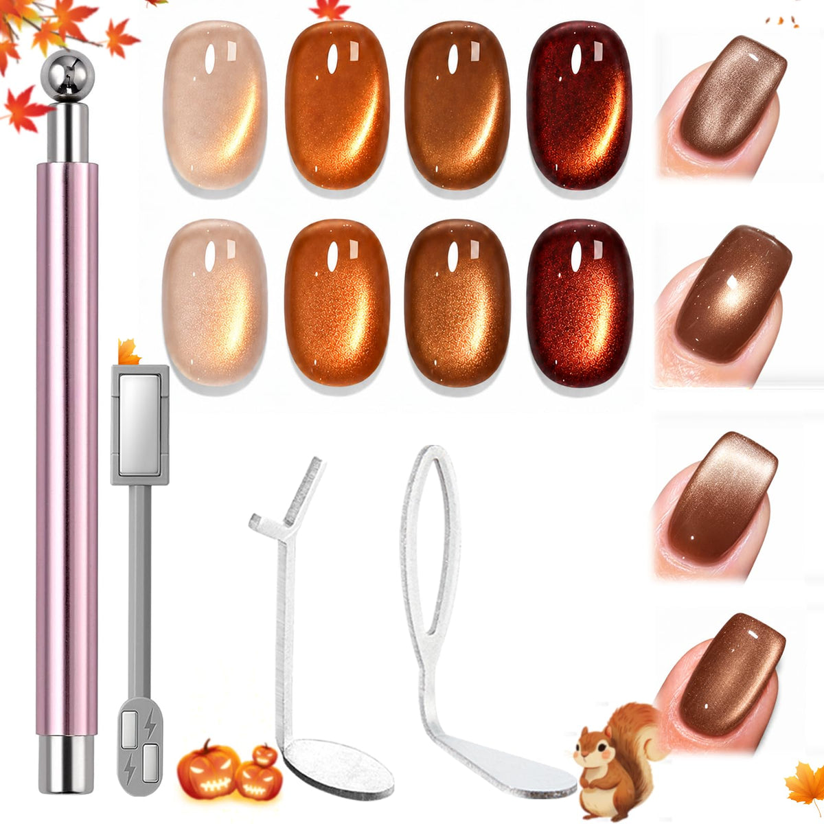 Modelones Cat Eye Magnet for Fall Brown Cat Eye Gel Polish 5PCS | 3-in-1 Dual-head Magnet Pink Nail Magnet for Cateye Gel Polish, Side Light Wide Light Glass Glow Effects DIY Nail Art Tool