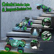 BIFYTON Remote Control Car, All-Terrain Rechargeable Rc Truck Boy Toys | Remote Control Truck with LED Light, 20KM/H, Sturdy PVC Shell, 2-Batteries, Toys for Boys 4-7 8-12 Beginner, Birthday Green