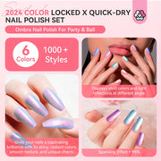 SAVILAND 6Pcs Ombre Nail Polish Set Charm Pink Blue Gold Purple | Quick Dry Pearl Summer Fingernail Polish Colors, Plant-based Castor Oil, Natural Nail Lacquer, Women Gift Home Manicure DIY