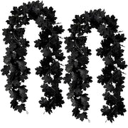 2Pcs Black Maple Leaf Garland Halloween Artificial Fall Leave Vines | 11.8FT, Fall Floral Garlands Thanksgiving Decor for Home Wedding Party