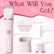 Risina 2-in-1 Bikini Trimmer for Women, Electric Razors for Women, Gifts | IPX7 Waterproof, Rechargeable, Ceramic Blades, Face Shaver and Body Hair Trimmer for Bikini Line, Pubic Hair, Legs, Underarms