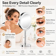 DEIOVWXS Makeup Mirror, Rechargeable Vanity Mirror with 3 Lights, 1X/10X | Adjustable Brightness, 3000mAh, Double-Sided, Gift for Mom, Women, Wife, Girls, Dorm Room Essential
