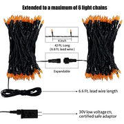 Orange LED Outdoor Halloween Lights, Halloween Decorations, 39 FT 100 LED Mini Lights with 8 Lighting Modes,Connectable String Light Plug in for Garden Patio Party Haunted House Ghost Holiday Decor