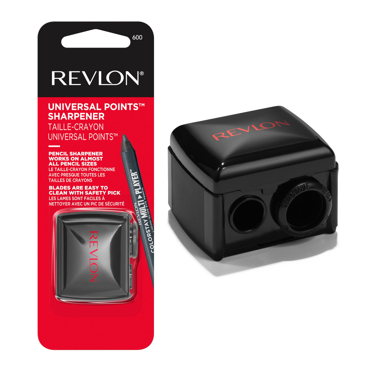 Revlon Universal Points Makeup Sharpener, Black, 1 Count | Makeup sharpener for wooden and plastic pencils. Fits small to large sizes and is easy to clean.