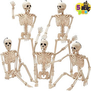 JOYIN 5 PCS Posable Halloween Skeleton Decor 16 Inches, Full Body Posable Joints Hanging Skeletons for Halloween Decorations, Graveyard Props, Haunted House Accessories, Spooky Scene Party Favors