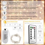 6 Pack Fairy Lights Battery Operated With Timer,2 Remotes,20 LED Warm White | 6.5ft Twinkle Lights,Waterproof Silver Wire Firefly Lights DIY Mason Jar Wedding Party Christmas Centerpiece Table Deco