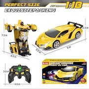 Britik Transform Remote Control Car Toys for Boys 4-6, Drift RC Car Yellow | Transform Cars, Gift for Boy Ages 4-12 Years Old, One-Button Transforming, 360° Rotation, 2.4GHZ 1:18 Scale, Robot Toy Car