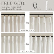 TWODRAPES Natural Pinch Pleated Linen Semi Sheer 84 Inch Curtains 2 Panels | Pinch Pleat Hooks Rings, Back Tab, Cream Ivory Birch, Boho Neutral, Textured Linen, Window Curtain for Living Room Bedroom