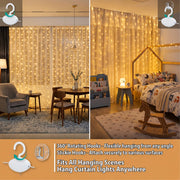 HXWEIYE 300LED Fairy Curtain Lights, 9.8x9.8Ft USB, Remote, 8 Modes & Timer | Dimmable, Christmas String Hanging Lights for Bedroom, Wedding Backdrop and Indoor Wall Decor, Warm White