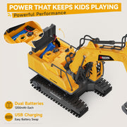 Noizka Remote Control Excavator Toy for Boys, 3-in-1 RC Excavator with Alloy Bucket, Breaker & Grapple, Construction Vehicle Toys with Lights & Sounds, 2×1200mAh Batteries, Birthday Gift for Kids 8-12
