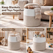 JMvicyroam 60L Cotton Rope Laundry Basket Hamper, Brown | Collapsible Laundry Basket, Reinforced Handles, Freestanding, Machine Washable, Holds 3-5 Thick Blankets, Clothes or Toys