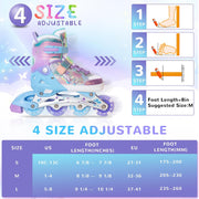 Nattork Girls Inline Skates for Kids Boys, 4 Sizes Adjustable Butterfly Blades Skates with All Light up Wheels - Birthday Gift for Indoor Outdoor Sports