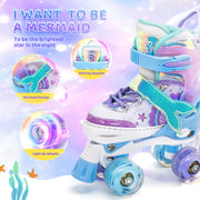 NEMONE Mermaid Adjustable Light up Roller Skates for Girls Boys | 4 Size Purple Blue Roller Skates for Toddlers, Beginner Kids Butterfly Roller Skates Indoor Outdoor