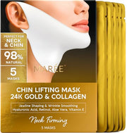 MAREE V Line Lifting Mask - Gold Face Lift Tape & Double Chin Lifting Mask | Collagen mask for neck lifting & tightening, neck wrinkle patches, face lifting tape, chin strap for double chin for women