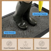 GORILLA GRIP WeatherMAX Door Mat, Indoor and Outdoor Use, Gray Diamond | 100% Waterproof Outdoor Doormat, US Designed, Stain & Fade Resistant, Low Profile Front Door Mat Easy Clean Welcome Mat 29x17