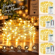 KAQ Fairy Lights Battery Operated with Remote, 4Pack 80FT 240LED Warm White | Timer & 8 Modes, Waterproof Wire, Memory, Cuttable Starry Twinkle String Lights for Bedroom Wedding Classroom Christmas Decor