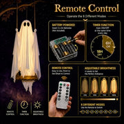 5FT Large Outdoor Halloween Decorations Swing Hanging Ghost for Porch, Yard | Ready to Hang Setup, Height-Adjustable Swing, Timer Remote Lights Strings, Draped Smooth Fabric, Porch Yard Lawn Tree Decor