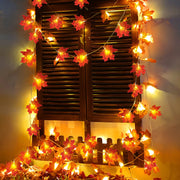 Fall Decor 2 Pack Fall Garland with Lights Enlarged Maple Leaves 20Ft 40LED | Halloween Thanksgiving Decorations, Battery Operated Waterproof Autumn String Lights Indoor Outdoor Fall Decorations for Home