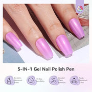 SAVILAND One-Step Gel Nail Polish Pens Set, 6 Colors Pearl Pink Blue | 3 in 1 Gel Polish Set Beginner, Base & Color Gel & Top in One Pen, Aurora Effect, Travel 4ml, U V Lamp Needed, Women Gift