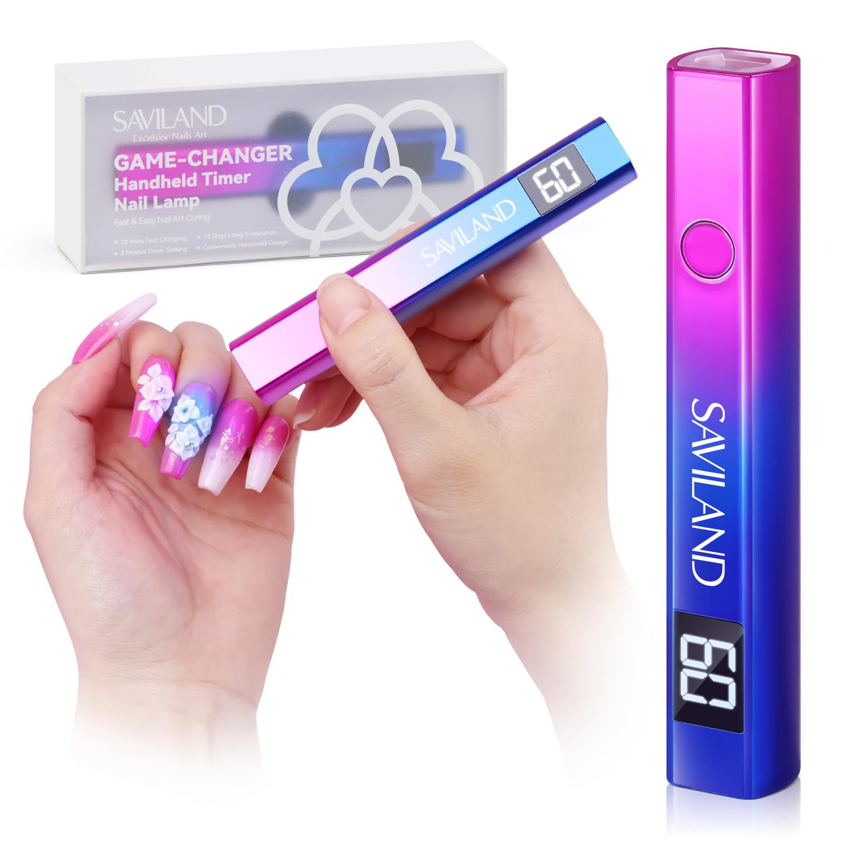 SAVILAND U V Light for Gel Nails, Mini Handheld U V LED Nail Lamp, 12W | 10s Flash Cure Lamp, 400mAh USB Rechargeable Battery, 3-Timer Setting, LED Display, Cordless, Portable, Home and Travel Use