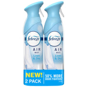 Febreze Air Mist, Air Freshener Spray, Odor Fighting Room Spray, Deodorizer for Home Bathroom Kitchen Office Apartment Dorm Room Classroom, Linen & Sky Scent, 8.1oz (Pack of 2)